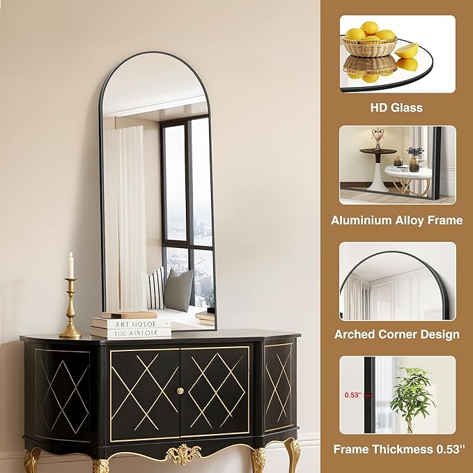 Arched Mirror, 20’x48’’ Black Arch Mirror for Bathroom, Arched Bathroom Mirror with Frame, Modern Wall Mounted Mirror for Over Sink Mantle Bedroom Vanity Living Room Entryway