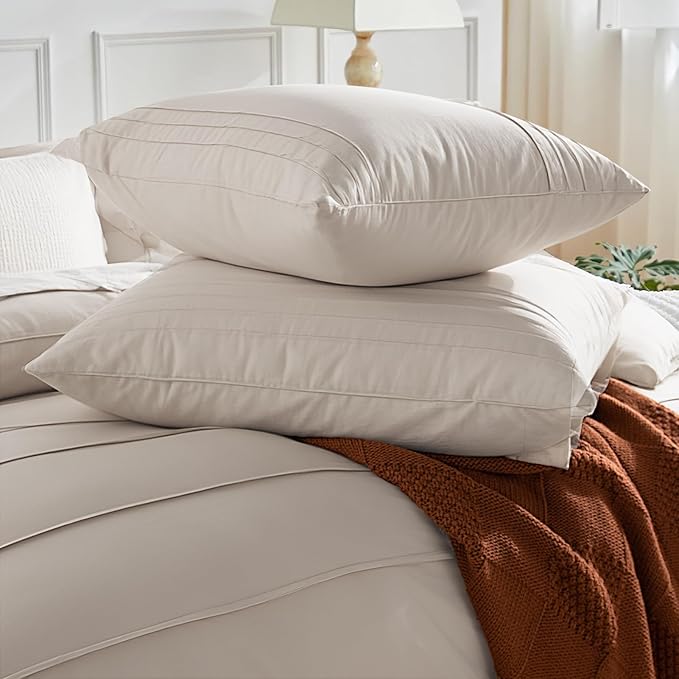NEXHOME PRO 100% Organic Cotton Duvet Cover King Size, Linen Like Pleated Textured Tannish Linen Grey Duvet Cover Set, 3pc Bedding Set with Zipper Closure, Soft,Breathable,104"x90", No Comforter