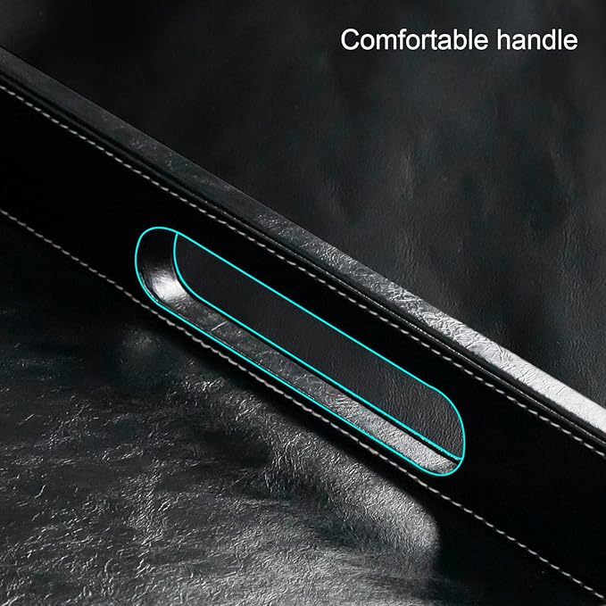 20 * 14 inches Leather Rectangle Serving Tray with Hole Handles,High-End Light Large Service Tray for Ottoman Tray, Tea, Food, Butler - Countertop, Kitchen,Family Dinner, Picnic (Black)