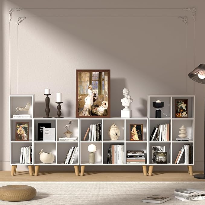 3 Cube Storage Organizer with Legs, 3 Tier Cube Low Bookcase Freestanding Storage Display Organizer for Home Office, Three-Cubes Open Shelf Short Bookshelf (White, 3 Cube)
