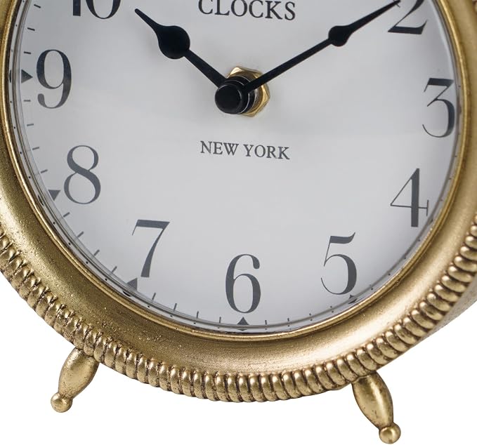 NIKKY HOME Table Clock, Vintage Desk Clock, Gold Table Clocks Non-Ticking Battery Operated Decorative Shelf Clock for Living Room Bedroom Gift Clocks
