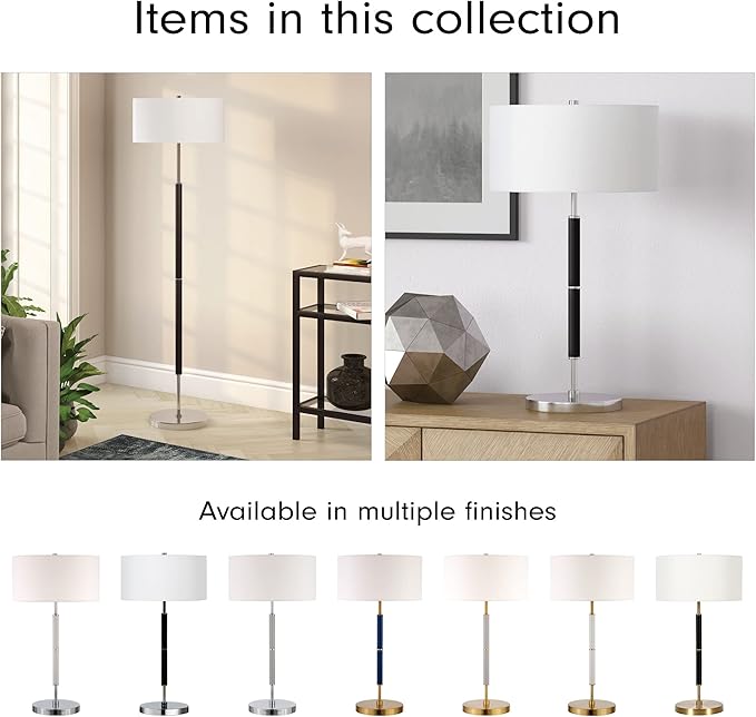 Henn&Hart 25" Tall 2-Light Table Lamp with Fabric Shade in Gray/Brass/White, Lamp, Desk Lamp for Home or Office
