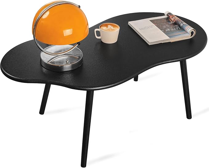 Small Coffee Tables Cloud Coffee Table for Small Spaces Mid-Century Modern Living Room Table Wooden Irregular Low Floor Desk for Apartment Reception Room Charcoal Black