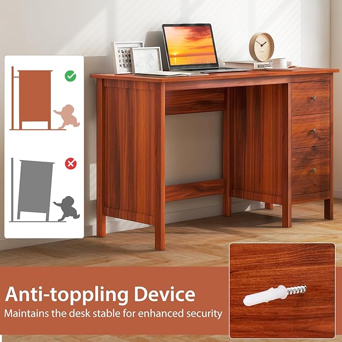 Tangkula Computer Desk with 3 Storage Drawers, Modern Home Office Desk with Storage Drawers & Spacious Desktop, Compact Writing Study Desk Laptop Desk for Bedroom, Multipurpose Computer Workstation