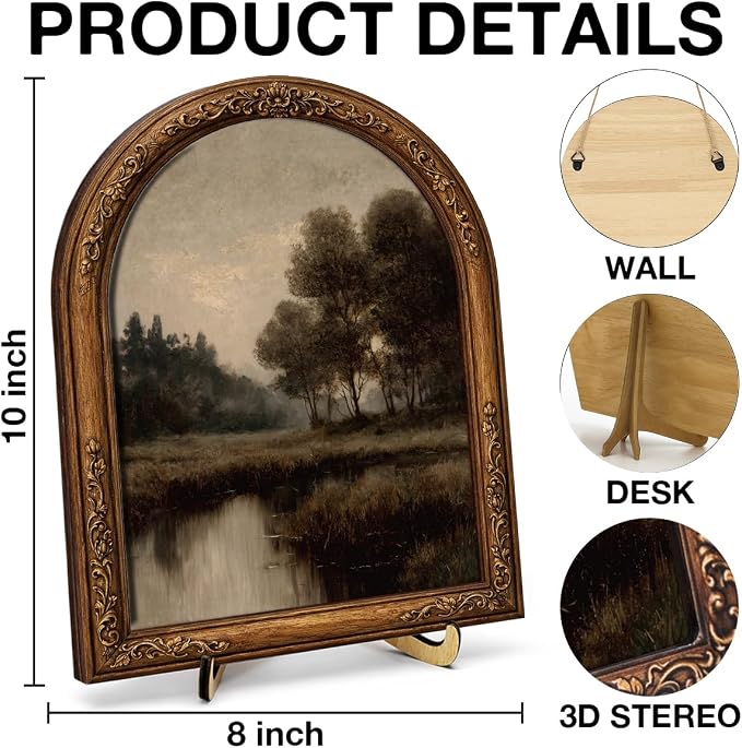 Vintage Landscape Wall Art Sign for Rustic Home Decor, Arch Frame Nature Wooden Tabletop Sign, Farmhouse Shelf Decoration, 8x10 Inch