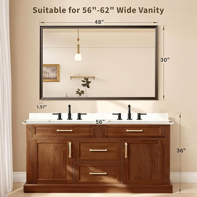 Retro Copper Effect Framed Wall Mirror, 30x48 Rectangle Mirror, Anti-desilvering Tempered Glass, Sustainable&Sturdy Frame, Anti-Rust, HD Reflection &3min Fast Setup for Bathroom Living Room