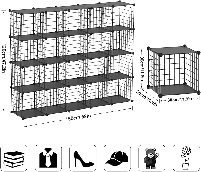 Wire Cube Storage Organizer, 20-Cube Metal Storage Shelves Bookshelf, Stackable Modular Closet Organizer for Bedroom Living Room, Office, Storage Shelves