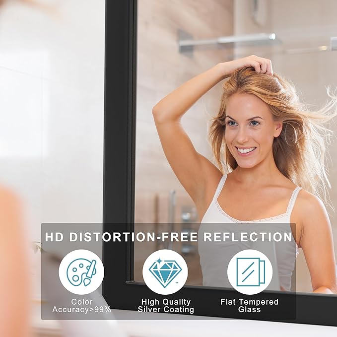32''x24'' Rustic Wall Mirror for Bathroom Black Wood Frame, Classic Rectangle Mirror Farmhouse Vanity Wall Mirror Decor Living Room, Bedroom, Entryway