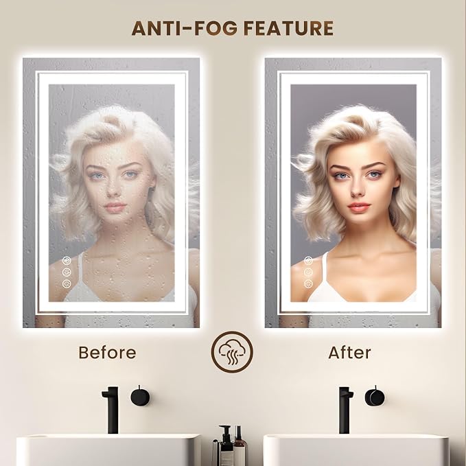 WTTY LED Bathroom Mirror 20"x28" with RGB Backlit and 3 Front Light,Stepless Dimmable LED Mirror for Bathroom,Lighted Bathroom Vanity Mirror for Wall,Anti-Fog,Memory Function,Shatter-Proof