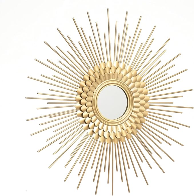 Gold Sunburst Wall Mirror, Boho Home Decorative Mirror Mordern Round Mirror for Living Room/Bedroom/Bathroom/Entryway, 35 Inch