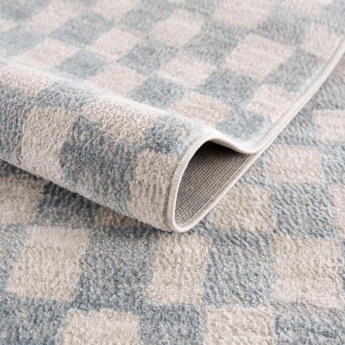 Hauteloom Logic Living Room, Bedroom Area Rug - Checkered Checkerboard Geometric Square - Contemporary Modern Minimalist Transitional Scandinavian - Cream, Silver Blue, Light, Blue, Gray - 2' x 3'