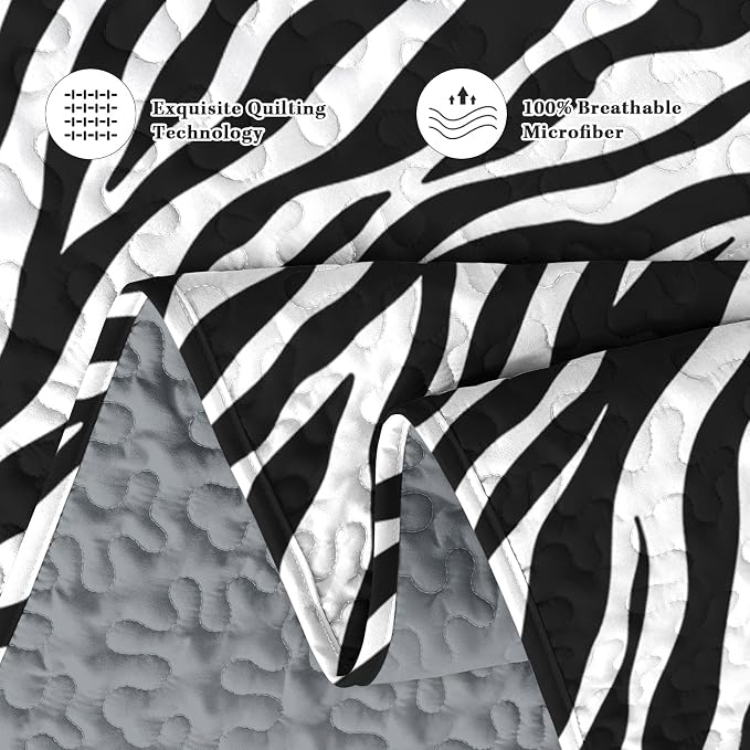 Pamnest Quilt Set Twin Size, Zebra Stripe Animal 2 Pcs Soft Bed Cover Bedding Set for Kids and Adults, Black White Lightweight Bedspread Coverlet with Pillow Sham for All Season