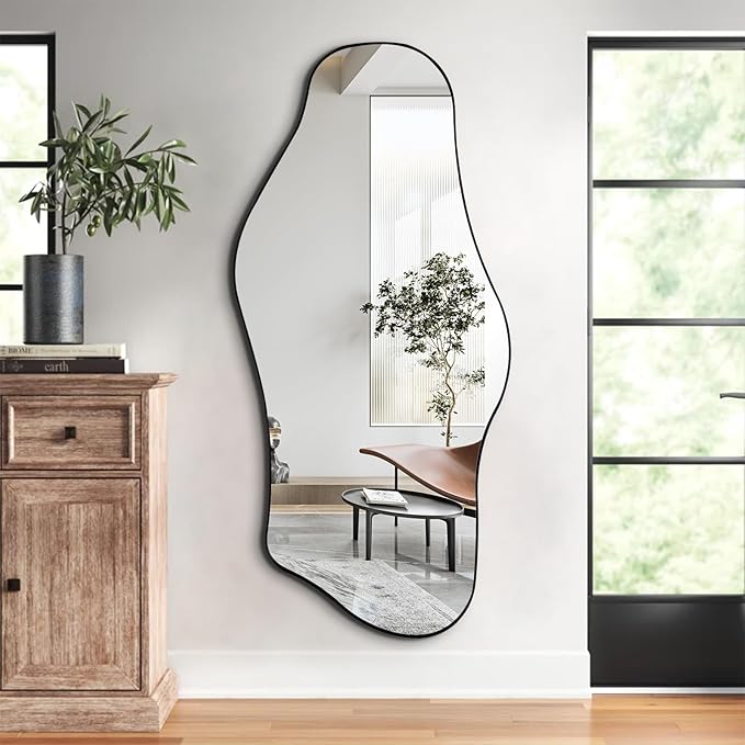 Large Irregular Mirror, 55"x25.6" Asymmetrical Wall Mirror with Metal Frame, Modern Abstract Full Body Mirrors for Living Room Bathroom Bedroom Hallway Entryway Fireplace, Cloud Shaped