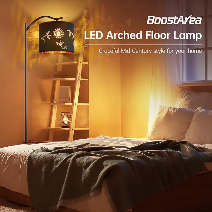 BoostArea Flower Shade Floor Lamp for Living Room,8W LED Arched,Tall Modern Standing Lamp,E26 Socket,Footswitch,Mid Century Floor Lamp for Home,Bedrooms,Office,Study Room