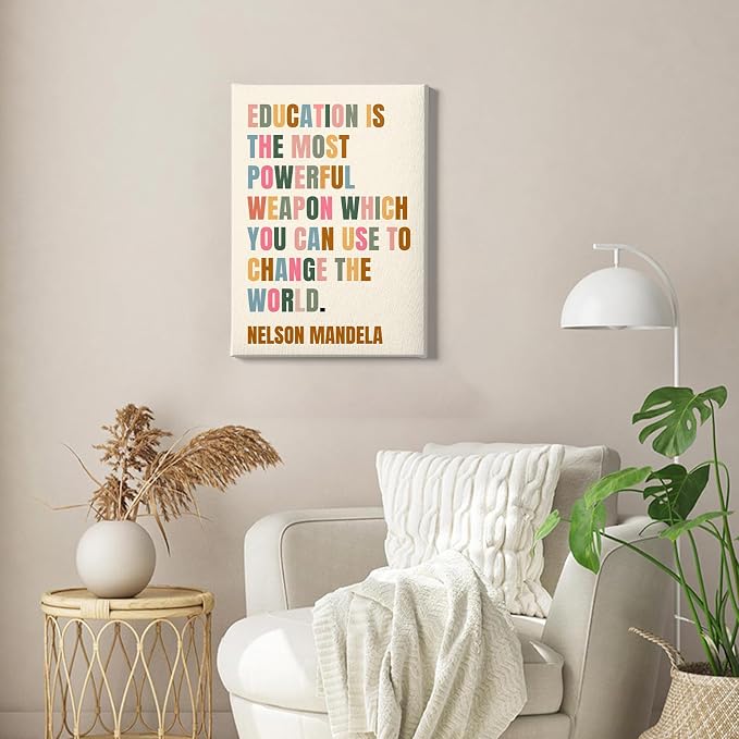 Nelson Mandela Painting Inspirational Word Wall Art Education Quote Poster Motivational Artwork Positive Canvas Wall Art Modern Educational Posters Colorful Inspirational Canvas 16x24inch Framed