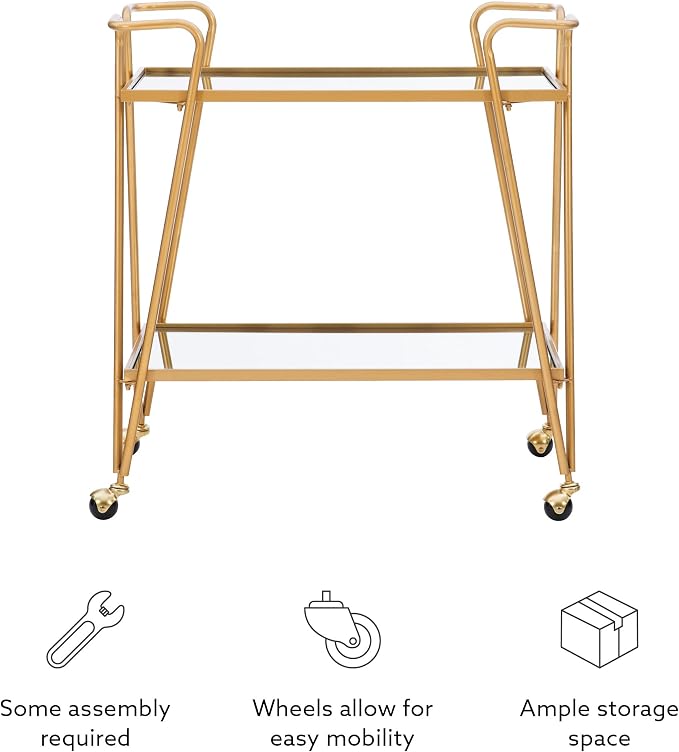 Linon Gina Mid-Century Bar Cart, Gold