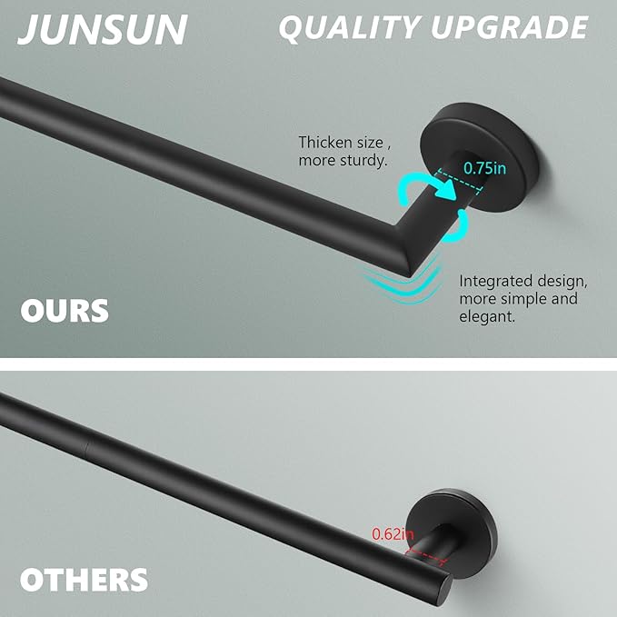 Black Towel Bar 18 Inch Bathroom Towel Racks Wall Mounted Bath Towel Holder Modern Home Decor Towel Rod Bath Towel Hanger Stainless Steel Bathroom Accessories Towel Rail Single Towel Bars Matte Black