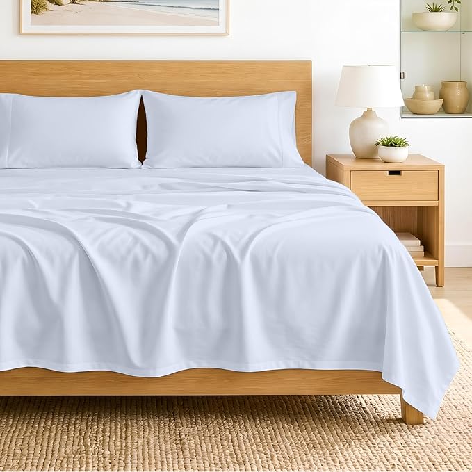 SGI bedding 100% Egyptian Cotton Sheets California King Size – 600 Thread Count Sheets Set, Soft, Cooling, 15" Deep Pocket, Luxury Hotel Bedding, Breathable, Durable - Light Blue