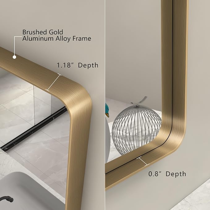 40x36 Gold Framed Mirror for Bathroom, Brushed Gold Brass Bathroom Mirror, Rectangle Gold Bathroom Vanity Mirror for Wall, Shatterproof, Anti-Rust, Hangs Horizontally or Vertically