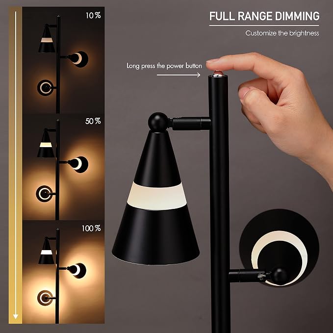 O’Bright Ash - 3-Light LED Tree Floor Lamp, Dimmable 3-Head LED, Multidirectional Standing lamp, Adjustable Multi-Shade, Swivel Cone Floor Lamp for Living Room, Bedroom, Black