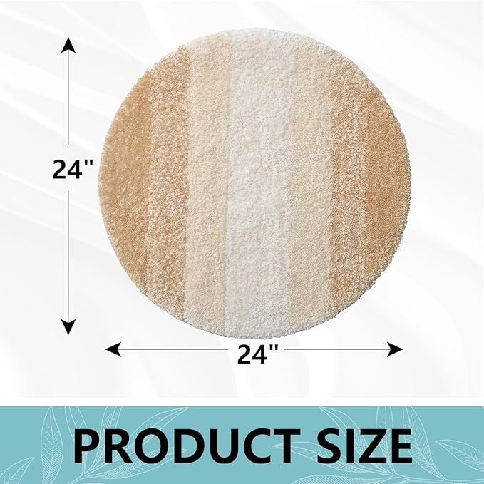 Arotive Microfiber Bathroom Rugs, Shaggy Soft and Absorbent Bath Rug, Non-Slip, Thick Plush Machine Washable Dry Bath Mats for Bathroom, Tub and Shower, 24x24, Beige, Round