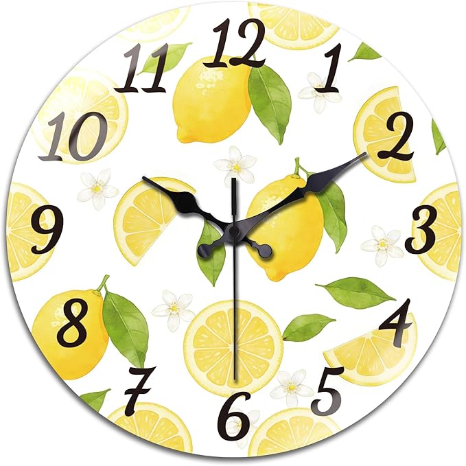 peacoblue Wall Clocks Battery Operated 12 Inch Lemon Glass Round Wall Clock Non Ticking for Kitchen Living Room Dining Room Bedroom and Bathroom Decor Accessories (Battery not Included)