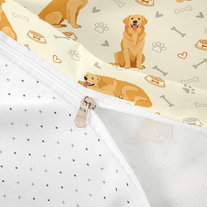 Erosebridal Cute Golden Retriever Toddler Bedding Set Lovely Dog Duvet Cover Pet Dog Lover Comforter Cover for Kids Girls Boys Adults Paw Print Aesthetic Bed Set
