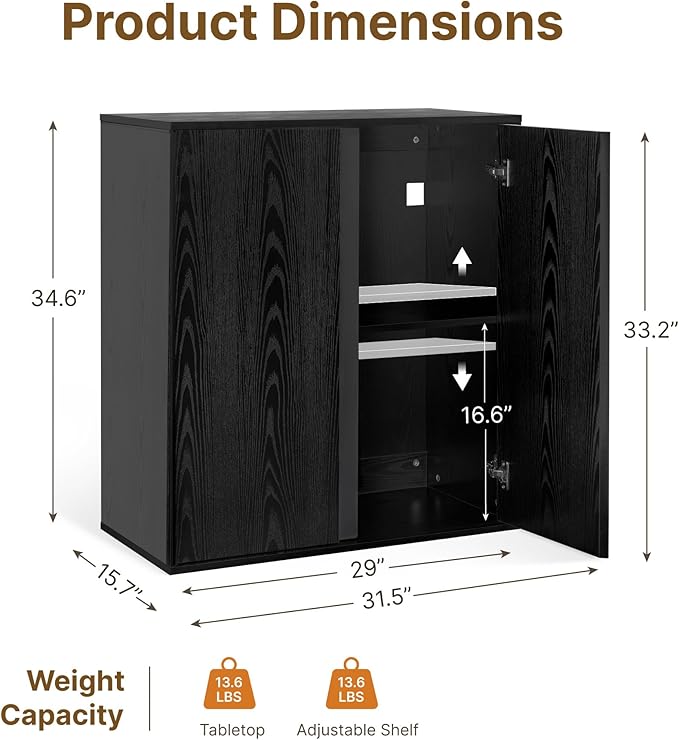 31.5" Sideboard Buffet Cabinet with Storage Modular Accent Display Kitchen Storage Cabinet Wood Coffee Bar Console for Living Room, Hallway, Kitchen, Dining Room,Black