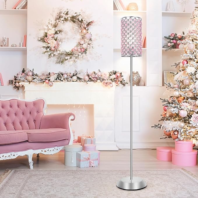 GyroVu Crystal Floor Lamp for Bedroom, Living Room Pink Floor Lamps Modern Tall Lamp with On/Off Foot Switch Glam Standing Light for Girls Bedroom Minimalism Pole Corner Lamp for Office Dorm Hotel