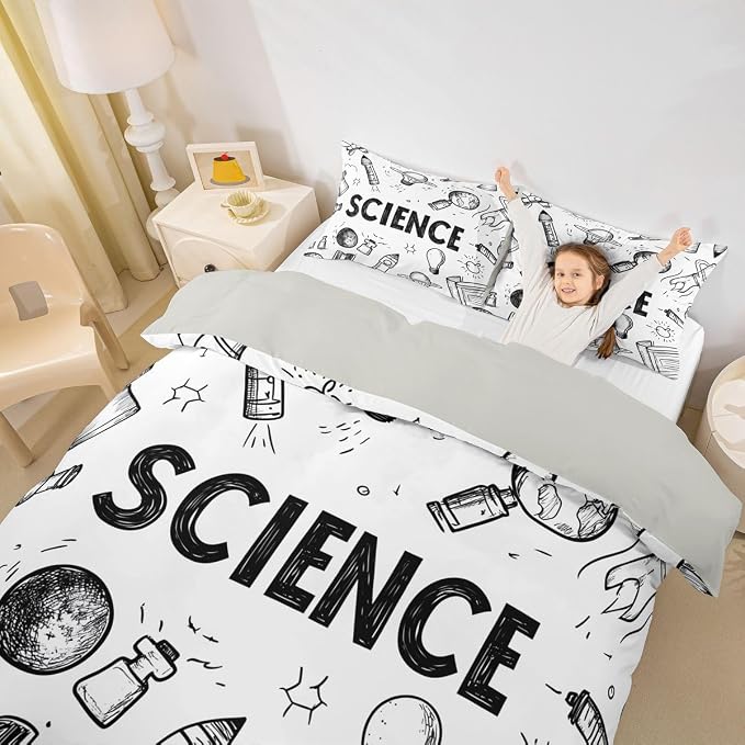 Erosebridal Science Students Duvet Cover Set Education Chemistry Queen Bedding Sets for Little Boys | Science Educational Comforter Cover Back to School Supplies Bed Sets, Room Decor Aesthetic