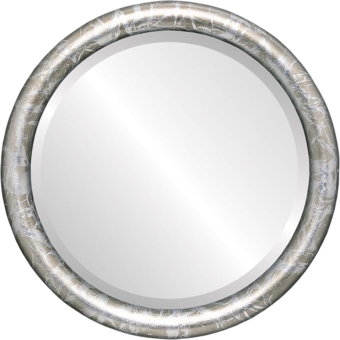 OVALCREST Round Wooden Beveled Wall Mirror for Home Decor, Bathroom, Vanity, Bedroom, Living Room, Hallway - Champagne Silver - 20x20 Outside Dimensions