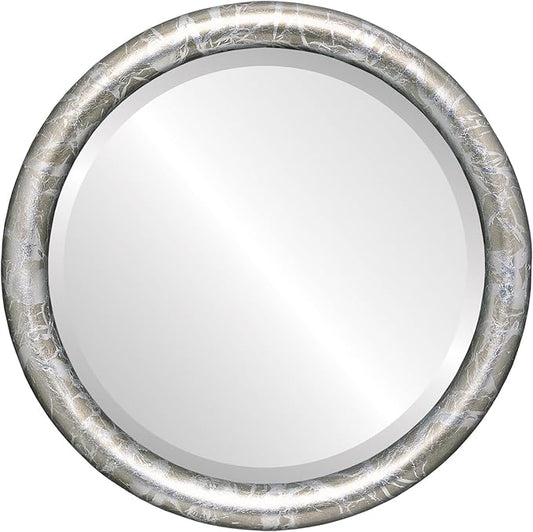 OVALCREST Round Wooden Beveled Wall Mirror for Home Decor, Bathroom, Vanity, Bedroom, Living Room, Hallway - Champagne Silver - 20x20 Outside Dimensions
