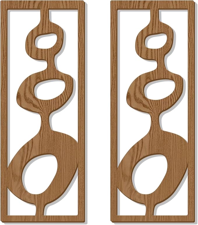 Zzbakress 2 Pcs Mid Century Wall Decor Wooden Mid Century Modern Decor Modern Art Wall Decor Abstract Wall Decoration Geometric Wall Art for Home Living Room Bedroom (Style T)