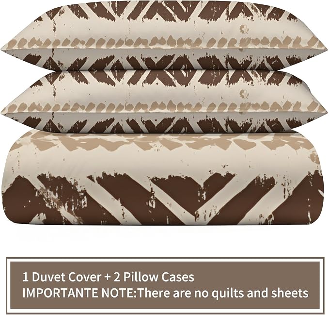 Geometric Aztec Duvet Cover Twin Size, Boho Aztec Bedding Set 3 Piece, Bohemian Striped Patterned Comforter Cover with Zipper Soft Microfiber, 2 Pillowcases