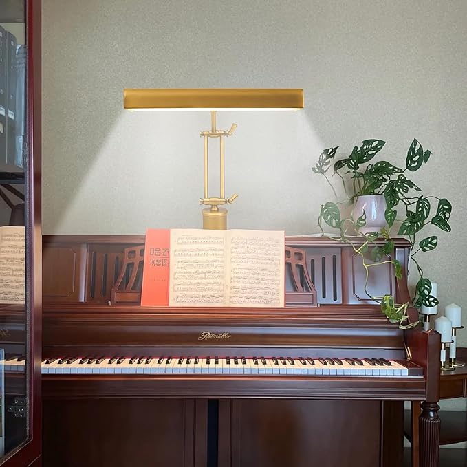 Vintage Piano Lamp for Grand/Upright Pianos, Bronze Piano Light with Touch Control & 3 Color Temperature & Stepless Dimming, Gold Foldable Desk Lamp for Bankers, Office, Reading, Bedside