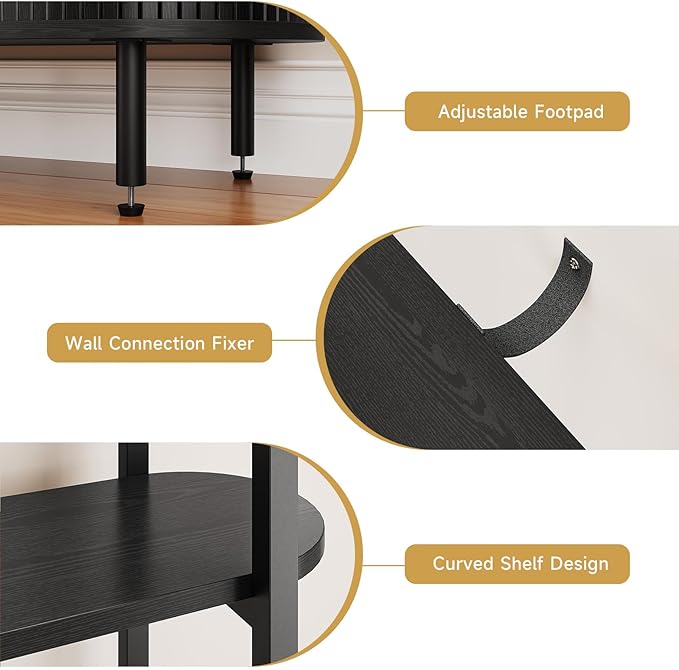 4 Tier Bookshelf with Fluted Cabinet, Tall Bookcase with Sliding Door, Metal and Wood Display Shelf, Free Standing Storage Shelving Unit, Corner Storage Organizer for Living Room, Home Office, Black
