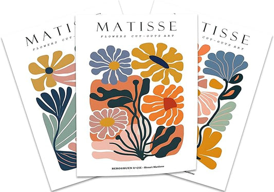 BingruiArt 3Pcs Unframed 16x24in Matisse Wall Art Canvas Colorful Boho Flower Poster Abstract Pictures Minimalist Plant Leaves Painting Prints Decor Aesthetic for Living Room Bedroom Dorm