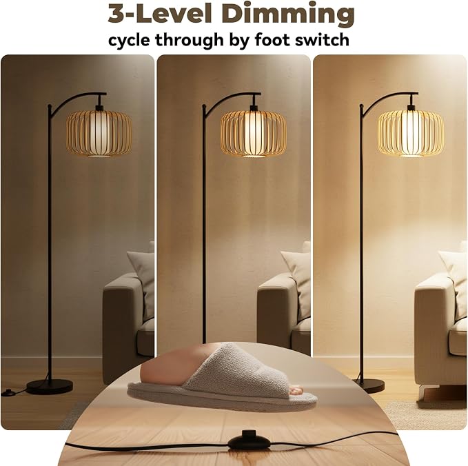 LALISU Floor Lamp for Living Room, Dimmable Standing Lamp Tall with Linen Shade Modern Floor Lamps Pull Chain Switch Reading Lamp for Living Room Bedroom Office Dining Room, 9W Bulb Included (Brown)