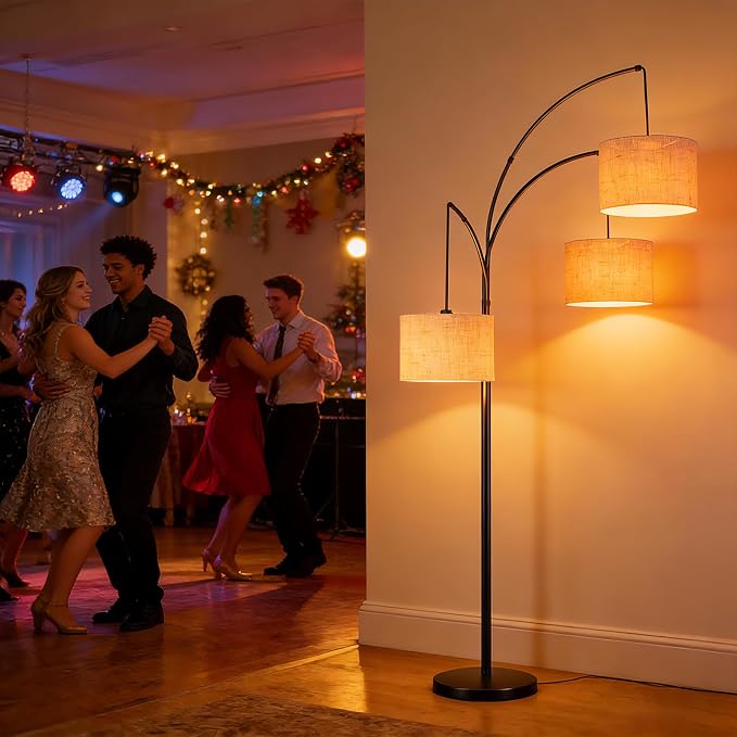 80 Inch Arc Floor Lamp with Remote Control, 3-Light Dimmable Standing Lamp for Living Room, 2400LM Super Bright Tree Lamp for Bedroom, Modern Tall Floor Lamp with Adjustable Arms&Weighted Base