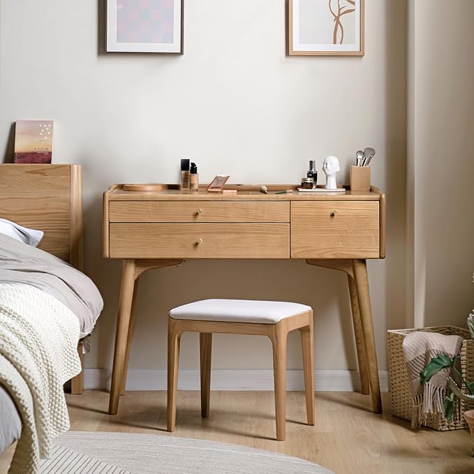 Small Vanity Desk, Solid Wood Dressing Table with Drawer Divider, Study Desk and Vanity Desk for Bedroom, 18" D x 40" W x 32" H