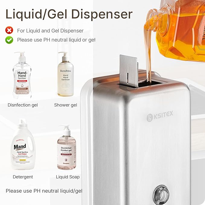 Stainless Steel Soap Dispenser Wall Mounted, 37oz Commercial Hand Soap Dsipenser, Manual Anti-Leak Pump Liquid Soap Dispenser, Rust-Proof Lining Hand Sanitizer Lotion Dispenser for Bathroom