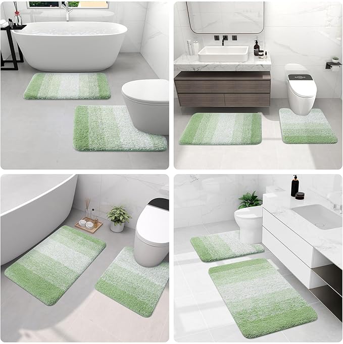 Arotive Microfiber Bathroom Rugs, Shaggy Soft and Absorbent Bath Rug, Non-Slip, Thick Plush Machine Washable Dry Bath Mats for Bathroom, Tub and Shower, 30x20, Sage Green, Rectangular