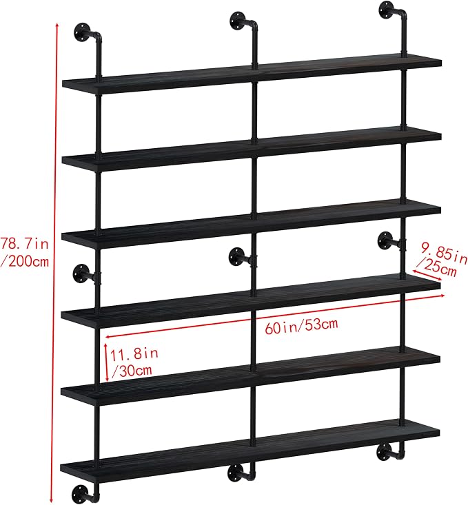 HDDFER Floating Shelves for Wall Living Room Shelves Bookshelf Industrial Pipe Shelving Shelf Real Wood Planks 60 inch Rustic Wall Shelves Hanging Bookshelves Farmhouse Kitchen Bar Shelving