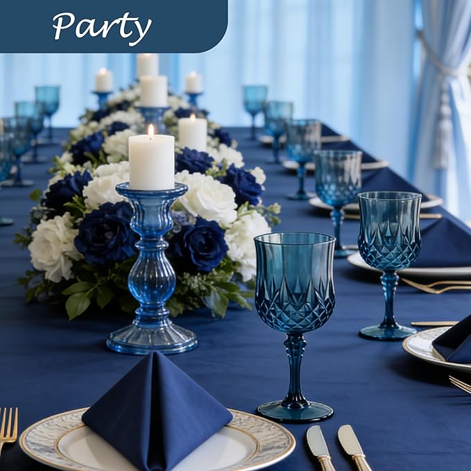Plastic Wine Glasses, Plastic Goblets Vintage Style Cordial Drinking Glasses for Valentine’s Day, Wedding Reception, Grand Event Party Supplies (48, Navy Blue)