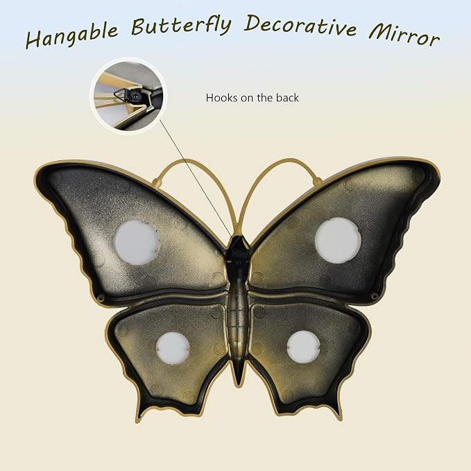 Decorative Butterfly Wall Mirror with Gold Plastic Frame (9.8 x 6.3 inch)