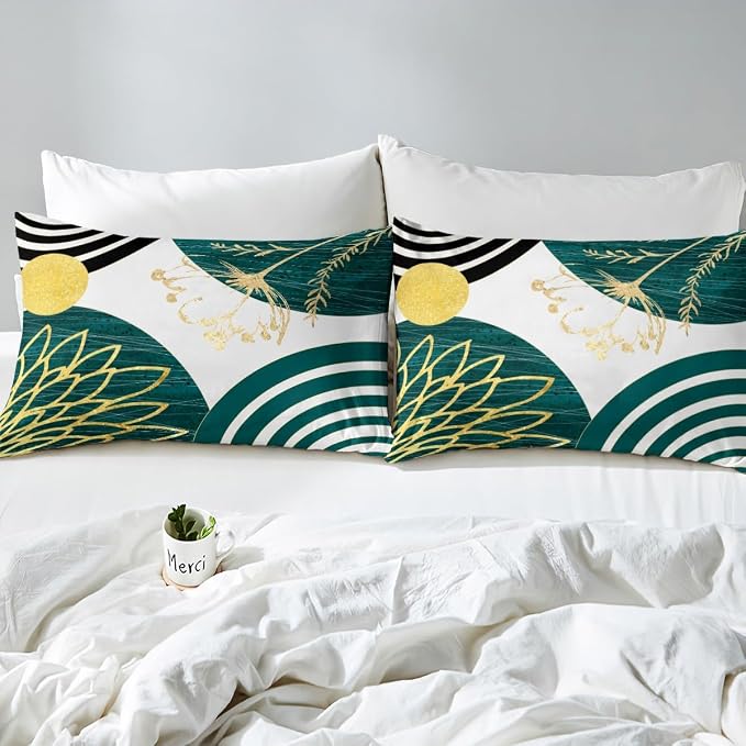 Erosebridal Boho Mid Century Duvet Cover Full Size for Women Men Adults | Minimalist Modern Comforter Cover Teal Green Geometric Bedding Set Aesthetic Modern Abstract Bed Set