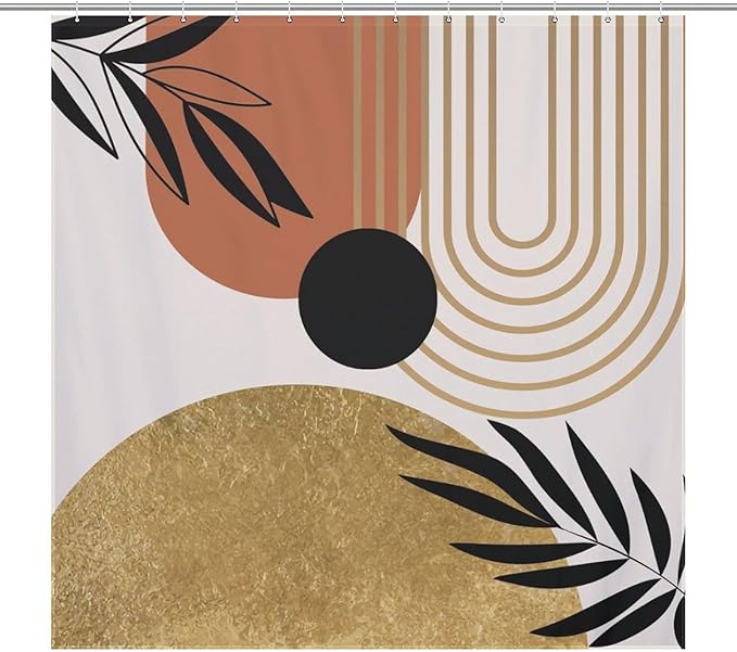 Boho Mid Century Shower Curtain,Modern Minimalist Abstract Bohemian Geometric Retro Bathroom Curtain Polyester Waterproof Fabric Decor 72x72in（183x183cm）