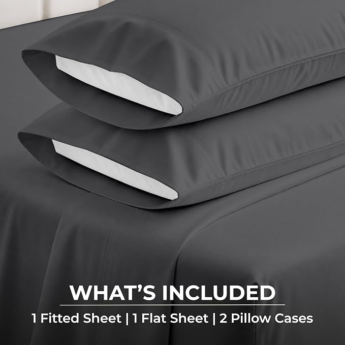 SGI bedding 100% Egyptian Cotton Sheets Queen Size – 600 Thread Count Sheets Set, Soft, Cooling, 15" Deep Pocket, Luxury Hotel Bedding, Breathable, Durable - Dark Grey