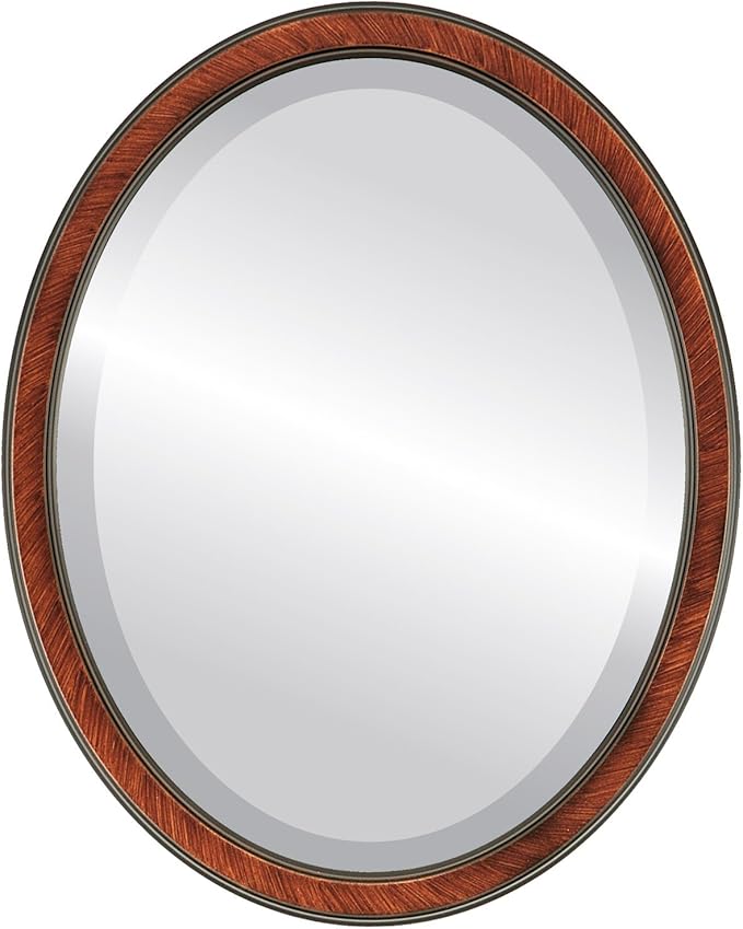 OVALCREST Oval Beveled Wall Mirror for Home Decor - Toronto Style - Vintage Walnut - 26" x 22"