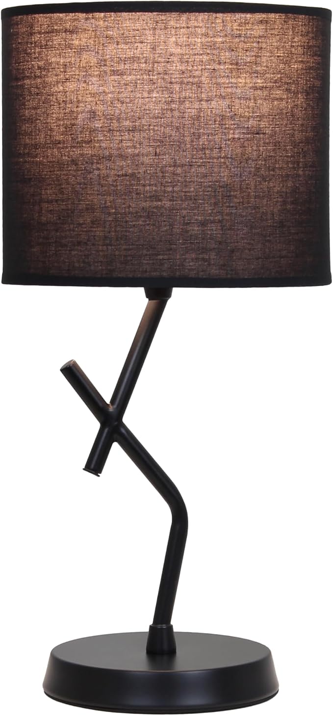 Simple Designs LT1172-BLK 17.13" Metal and Modern Abstract Table Lamp with Drum Fabric Shade, Bedroom, Office, Living Room, Dorm, Side Tables, Black